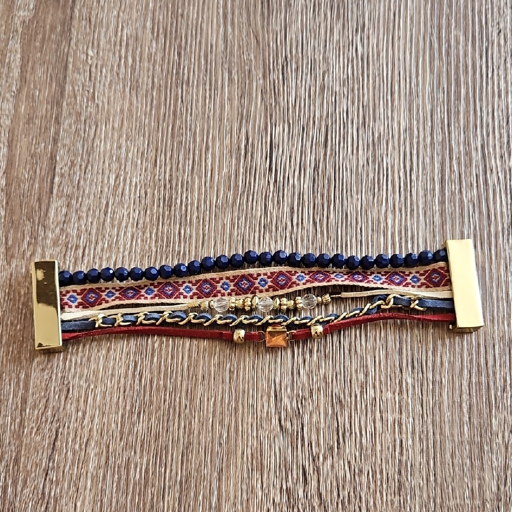 Bohemian Multilayer Bracelet with Gold Accents